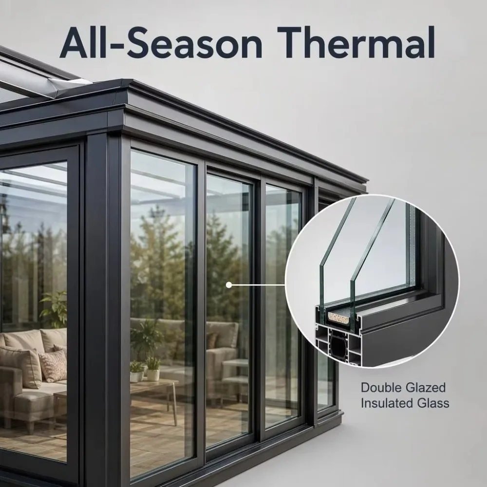Modern sunroom, insulated double-layer glass, low radiation glass, suitable for all seasons, winter villa courtyard