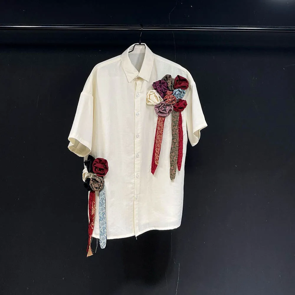 New Autumn Men's Three-Dimensional Short-Sleeved Shirt American Retro Fashion Trend High Street Loose Casual Niche Men's Tops