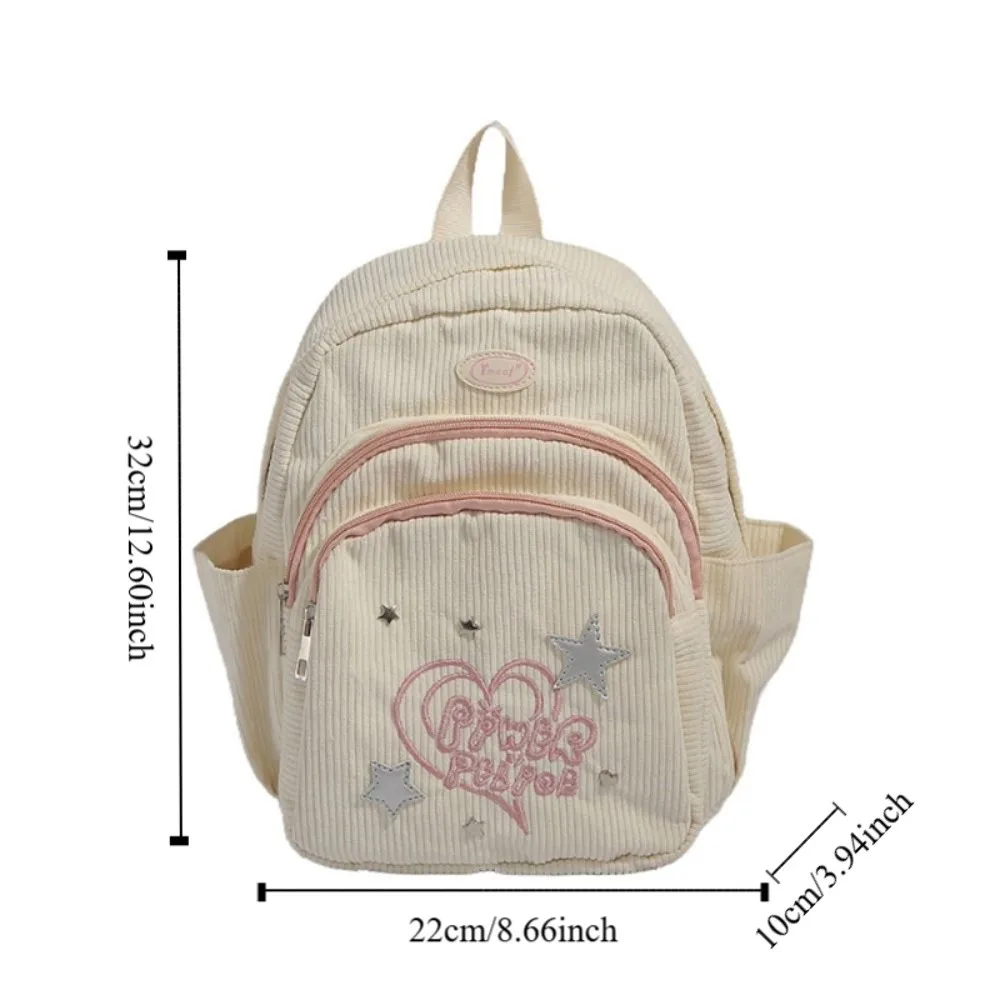 Small Pack Corduroy Backpack Korean Style Solid Color Star Love Shoulder Bag Multiple Pockets Fitness Casual Backpack Gift