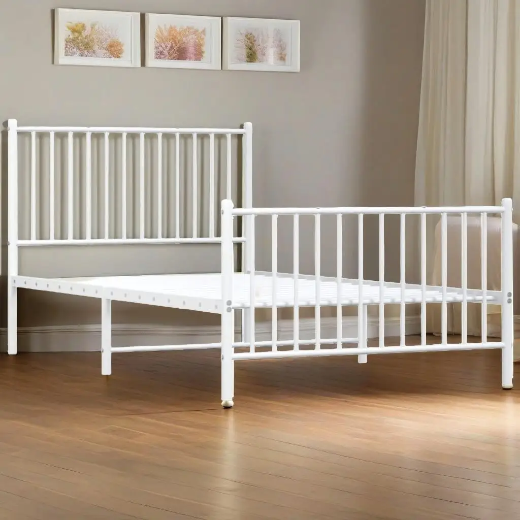 

White Metal Bed Frame with Footboard - Twin Size 39.4x74.8, No Mattress Included