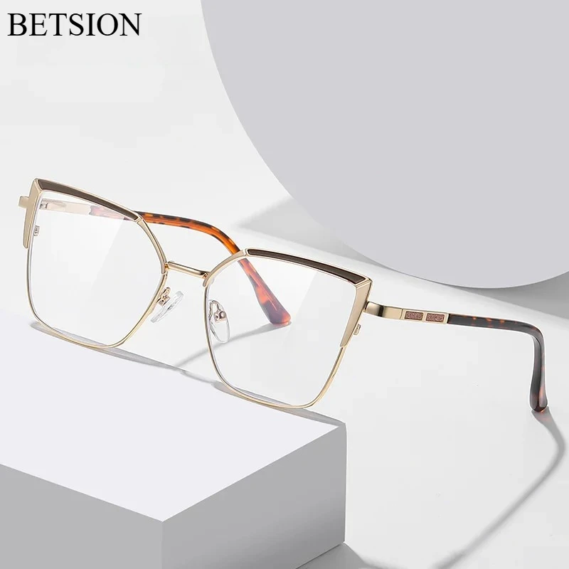 

BETSION Fashion Cat-Eye Metal Large Eyeglasses Frame Women's Anti-blue Light Reading Glasses Customizable Prescription #9763