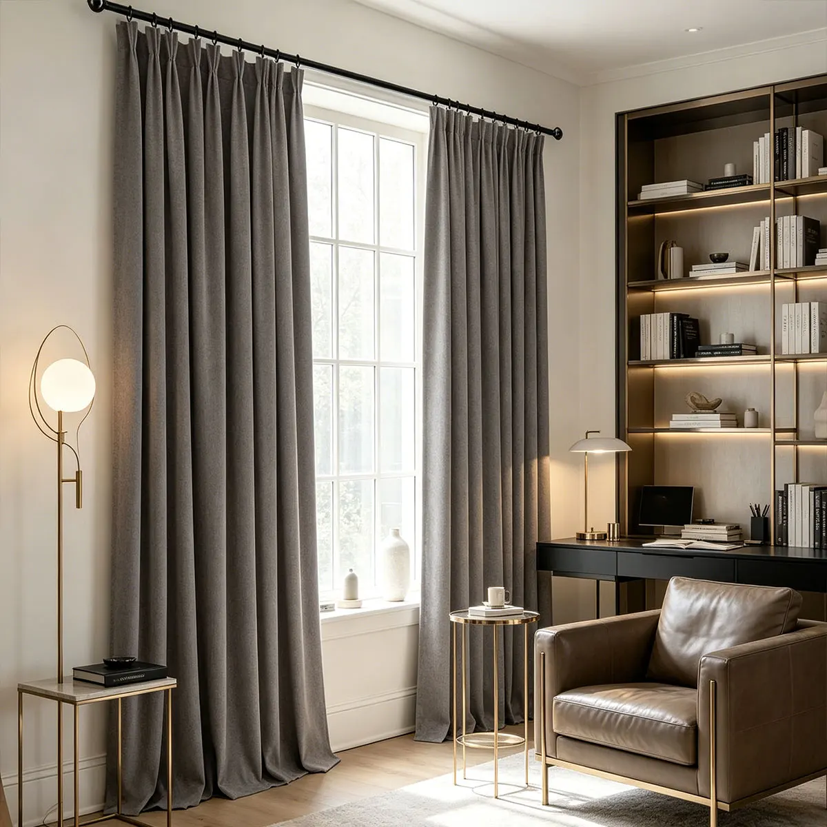 Dark Grey Velvet Blackout Curtains 2‑Pack, Pinch Pleat Hook Top Drapes for Bedroom Living Room Home Decor