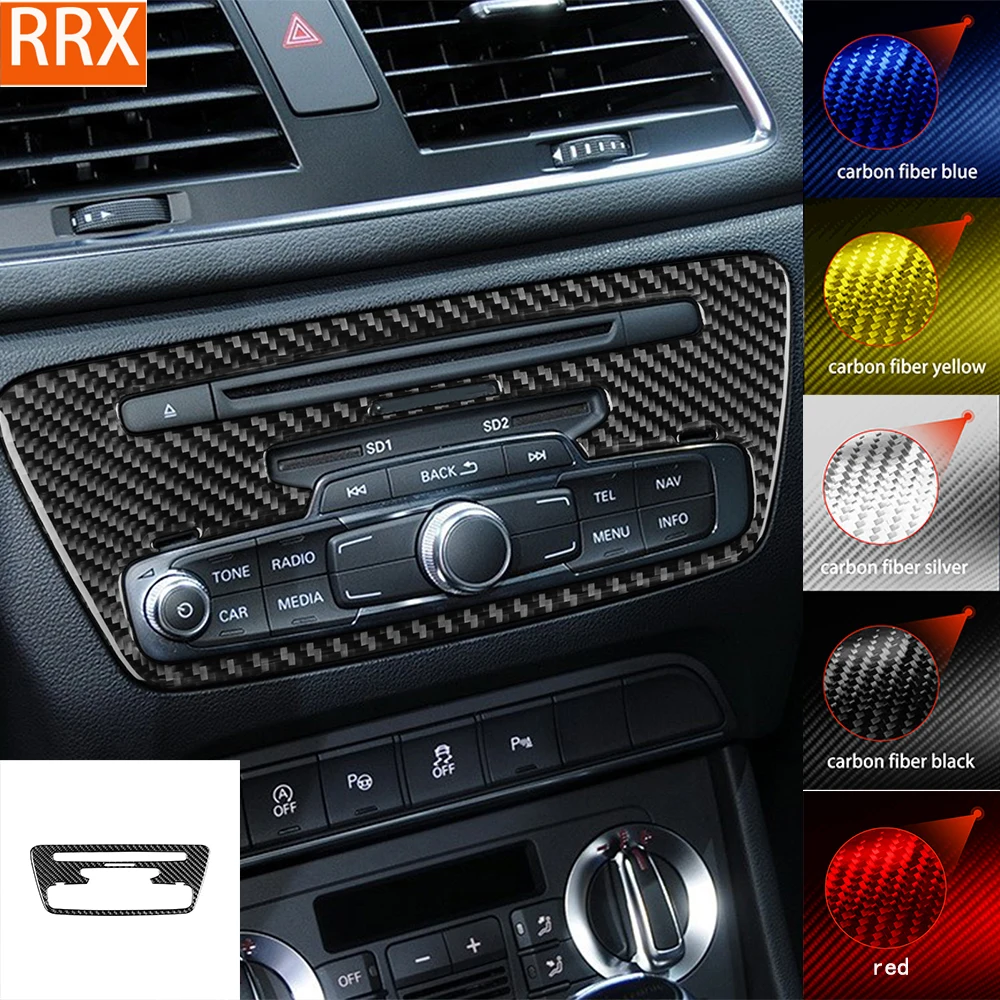 

For Audi Q3 2015 2016 2017 2018 Center Dashbaord Radio Trim Frame Tuning Cover Soft Real Carbon Sticker Car Interior Accessories