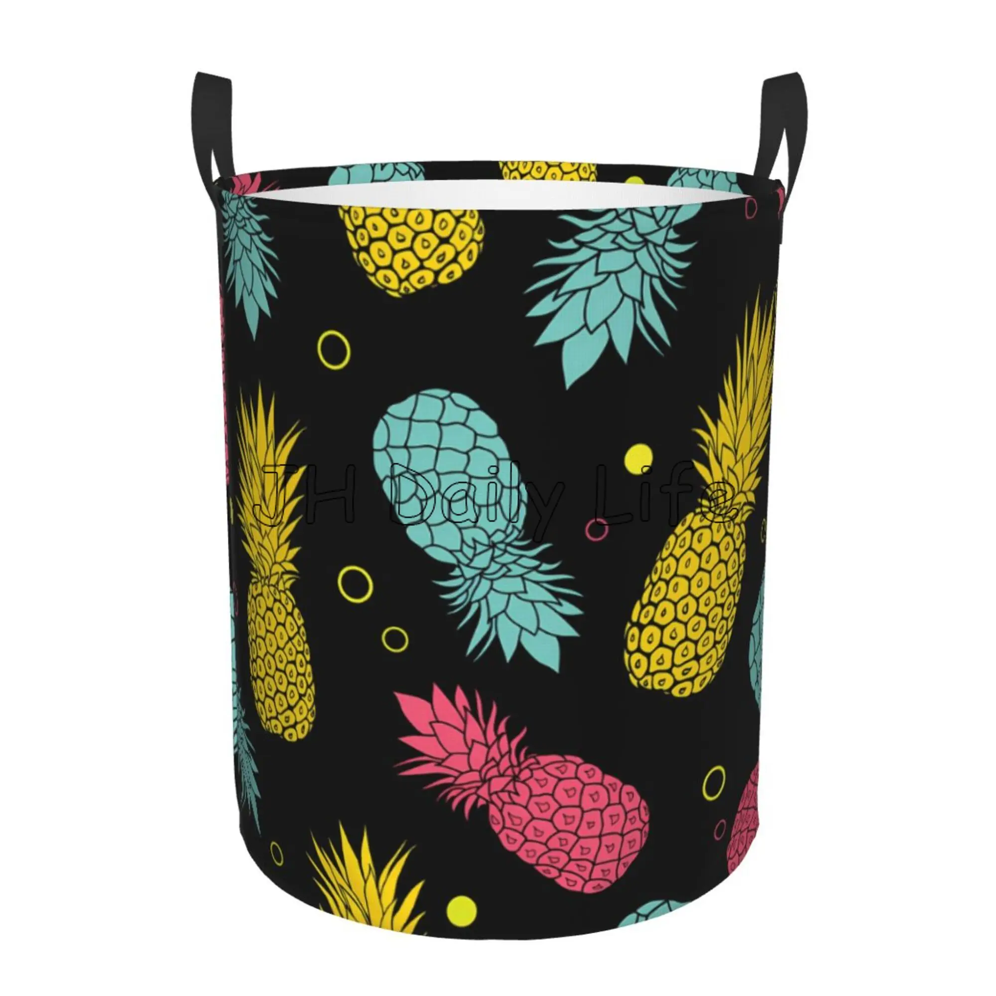 Colorful Pineapple Large Laundry Basket Round Laundry Hamper Storage Basket Waterproof Toy Storage Bucket for Bathroom Bedroom