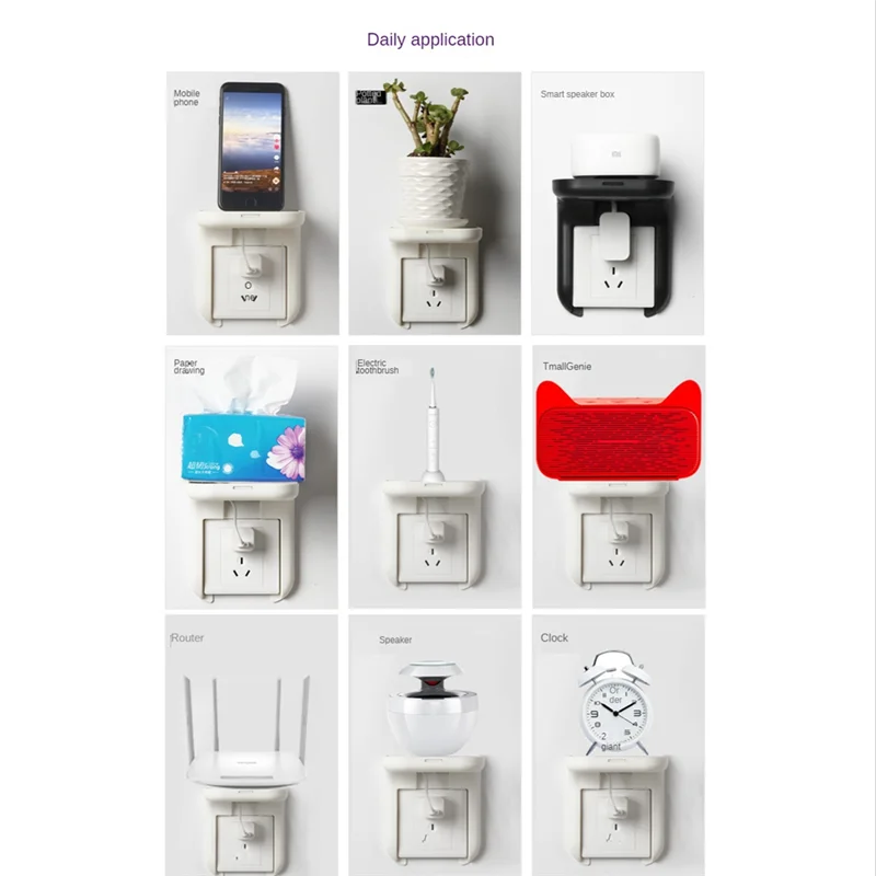 B04C-Wall Socket Rack No Punching Required Socket Shelf Suitable for Smart Audio Brackets Bathroom Storage Organizer White