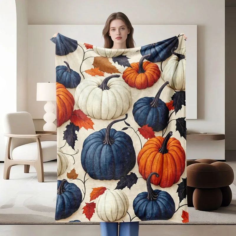 قطعة واحدة من بطانية الفانيلا بنمط اليقطين بطابع الخريف، ناعمة، مناسبة للأريكة والسرير والمكتب والاستخدام لجميع المواسم. #2