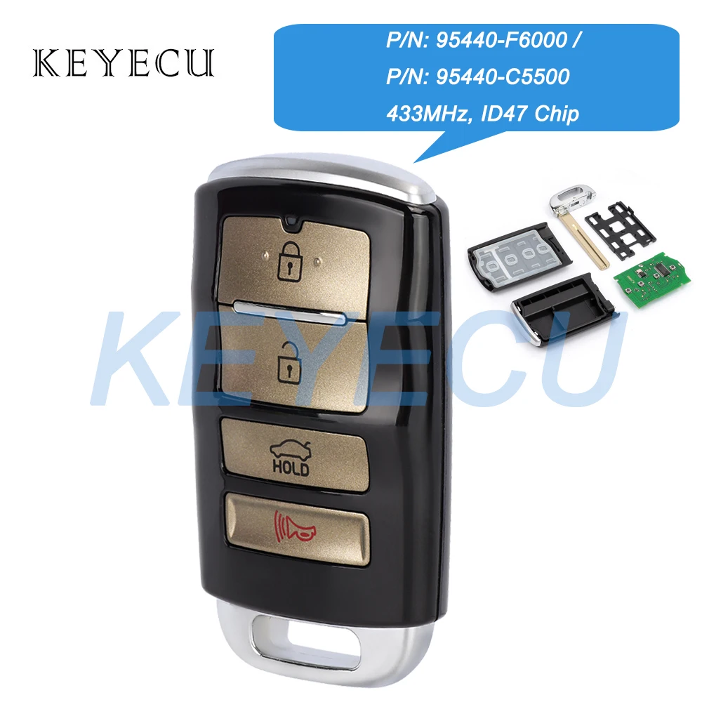 Keyecu 95440-F6000 95440-C5500 433MHz ID47 Chip Smart Remote Key Fob for Kia Cadenza 2017-2019, Sorento 2018 2019 TQ8-FOB-4F10