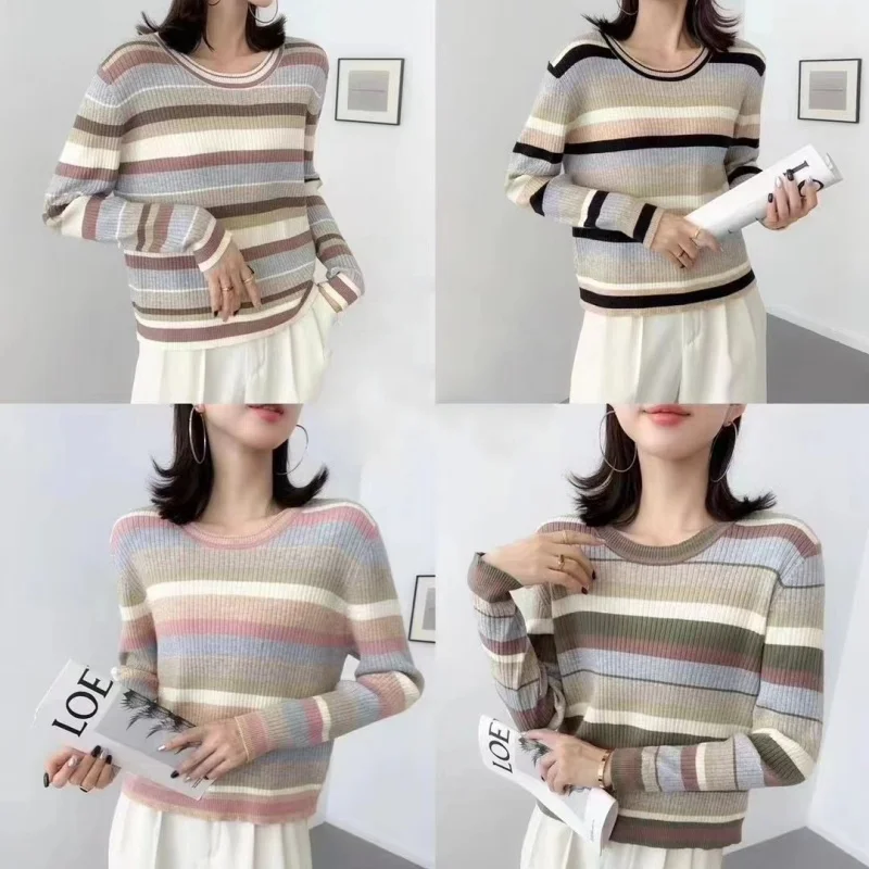 

2024 Autumn/Winter Women's Sweater ropa de mujer ofertas pullovers stripe sueter roupas feminina tops jerseys