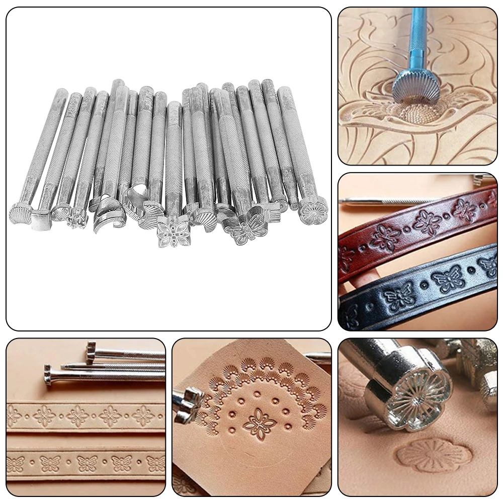 Stencil DIY Carving Printing 20Pcs Sculpture Knocking Flowers Carving Chisel Set Leather Tool Accessories Arts And Crafts