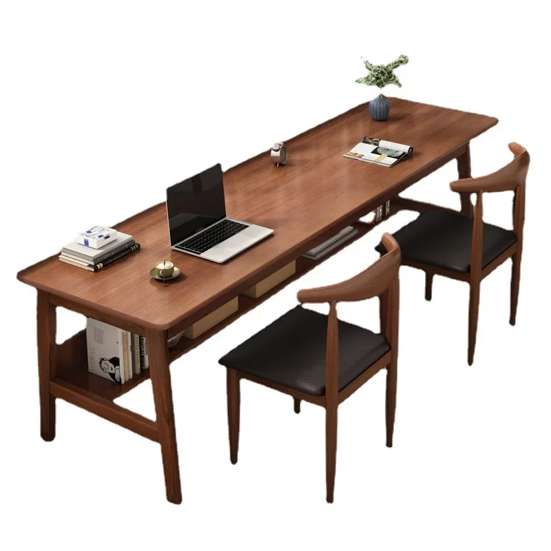 Long table solid wood legs double desk simple office computer home narrow table against the wall