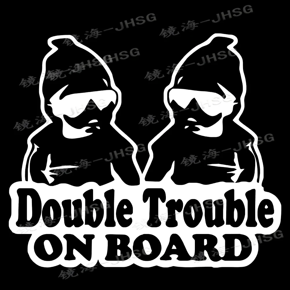 Double Trouble on The Car Sticker Funny and Cute Double Baby Stroller Tail Glass Vinyl Sticker Waterproof and Sun Protection