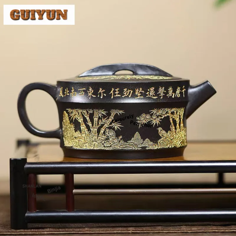 280 مللي أصيلة ييشينغ الأرجواني الطين أباريق الشاي اليدوية عيار كبير وعاء الخام الخام حجر الطين الأصفر غلاية مع Infuser Zisha طقم شاي #6