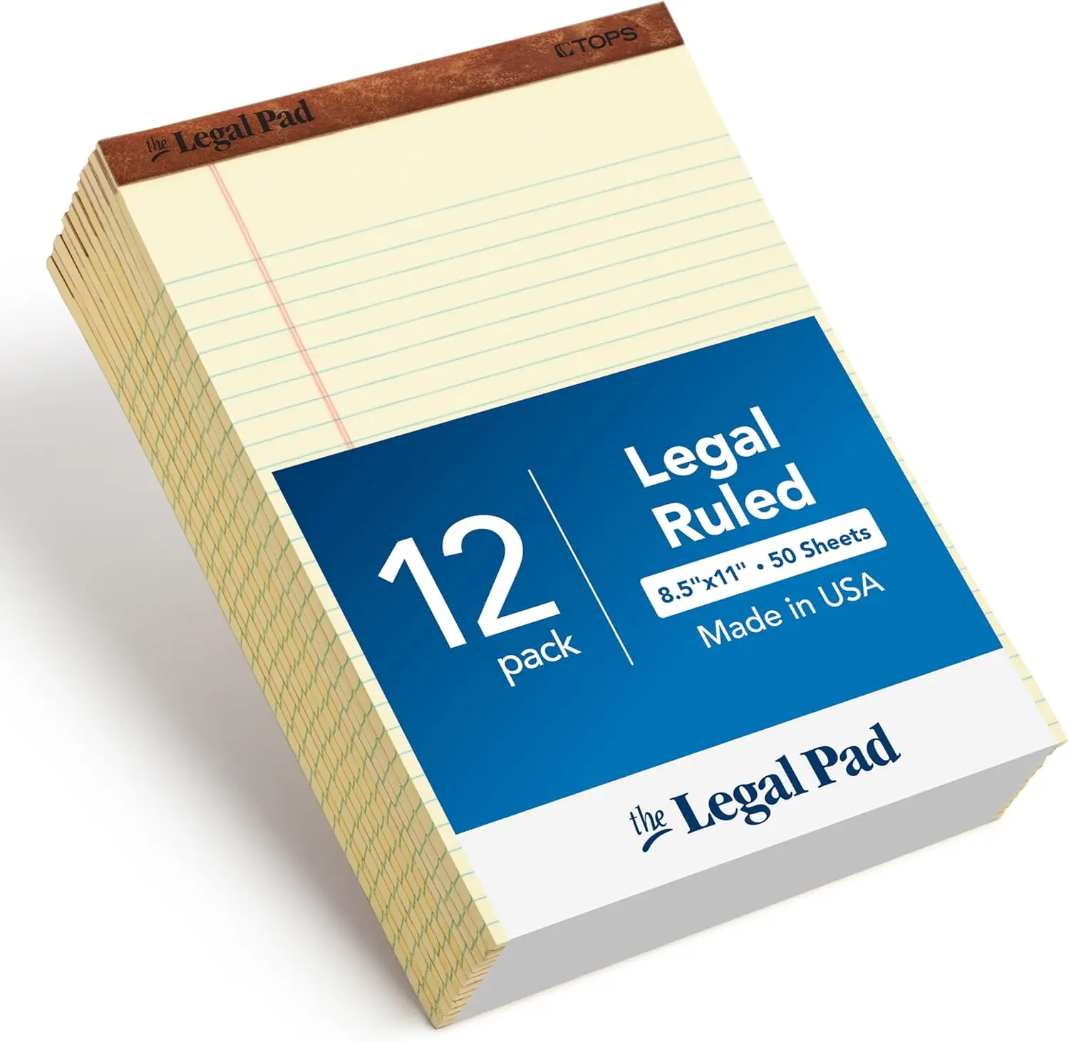 

Legal Pads 8.5x11.75, 12 Pack, Wide Ruled, Yellow, 50 Sheets Each, USA Made