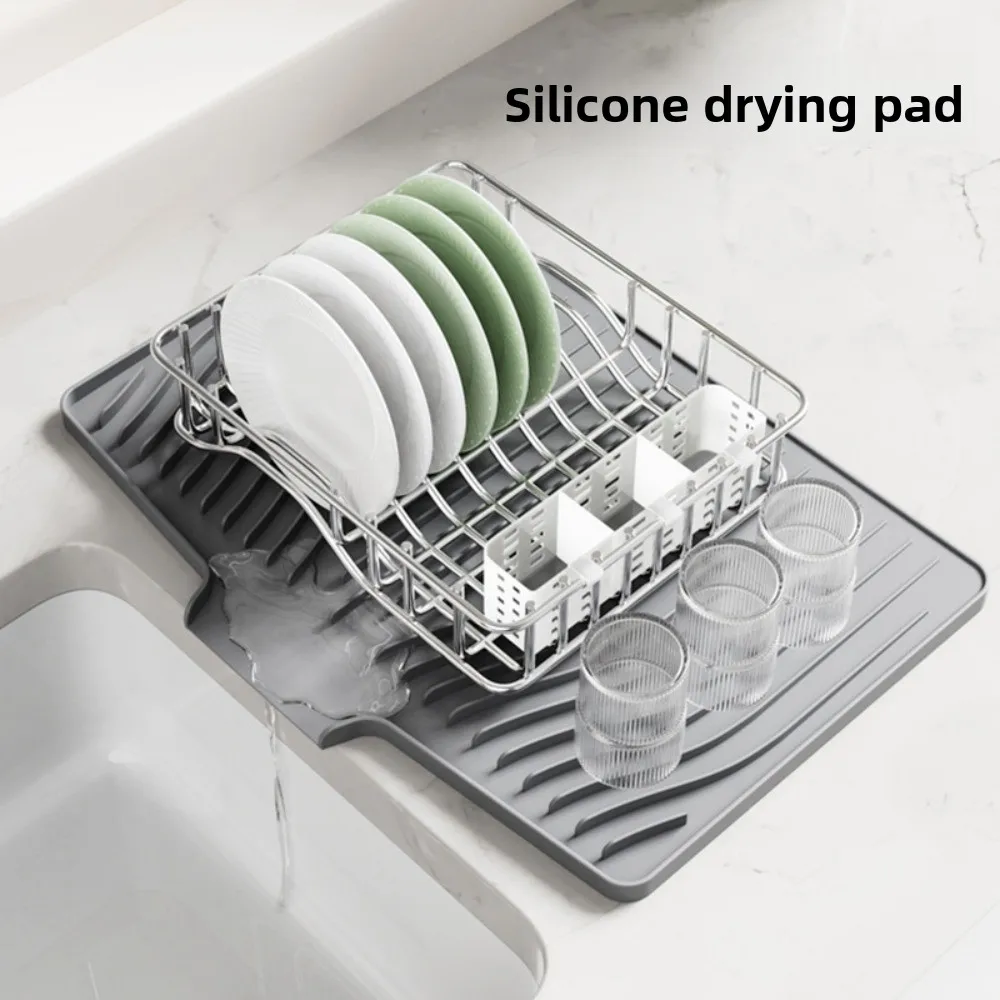 Silicone Dish Drying Mat Non Slip Kitchen Counter Drying Rack with Drainage Slope for Plates Bowls Utensils Heat Resistant