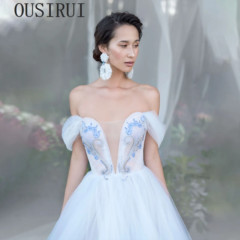 OUSIRbiomomis-Robe de mariée dos nu pour femme, robe de soirée en tulle, élégante, hors de l'initiative, balayage train, exquise, été, hôte, 2024