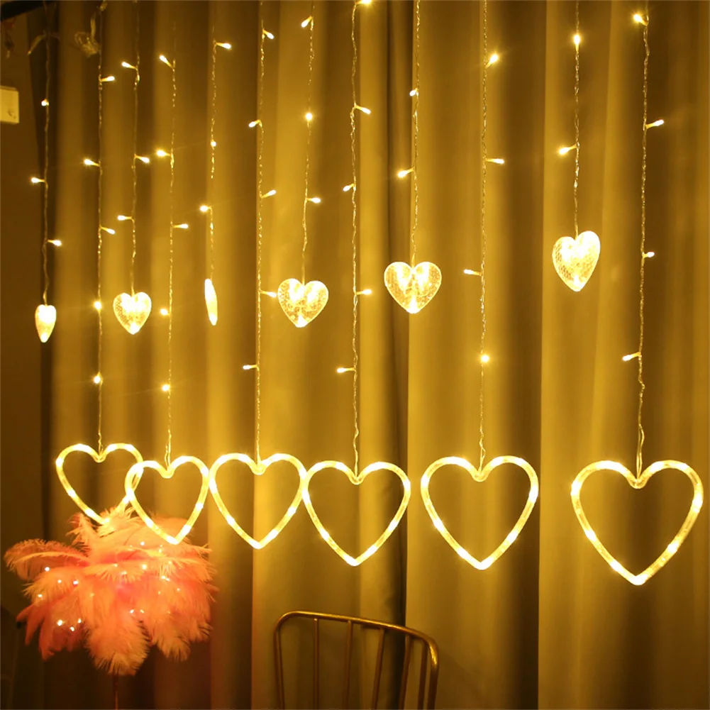 Heart-shaped Led Light String Love Curtain Lamps Battery Powered Waterproof Decorative Hanging Lights