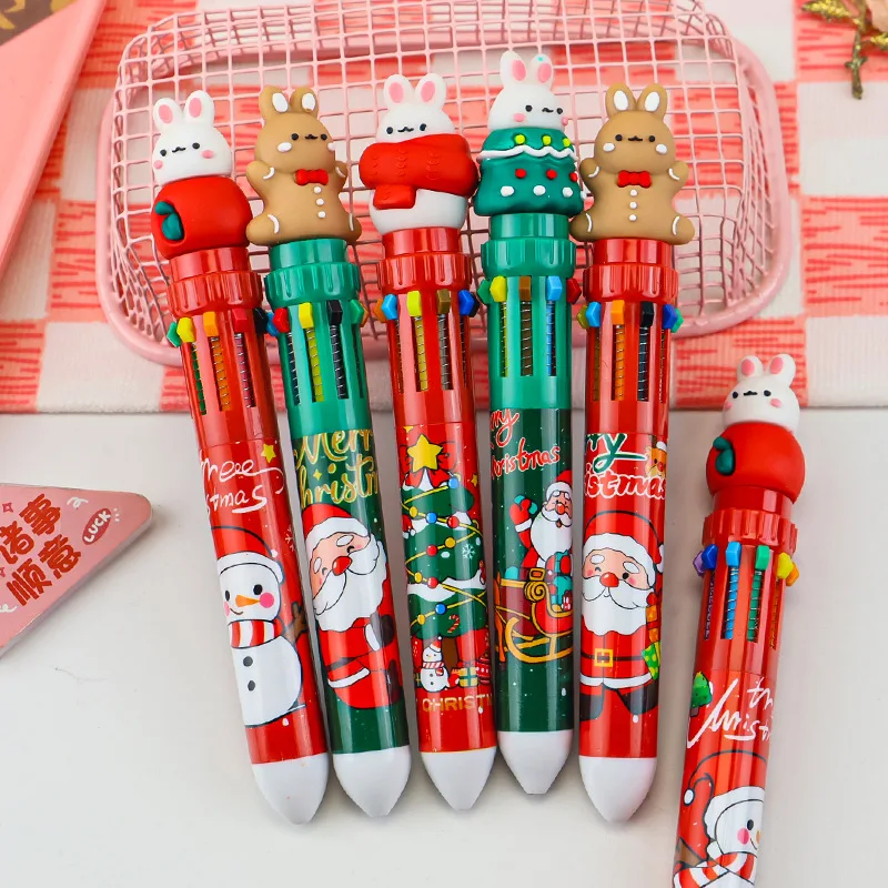 Christmas Rabbit Ten-Color Ballpoint Pen Multi-Color Press Pen High Value Modeling Color Stationery Back To School