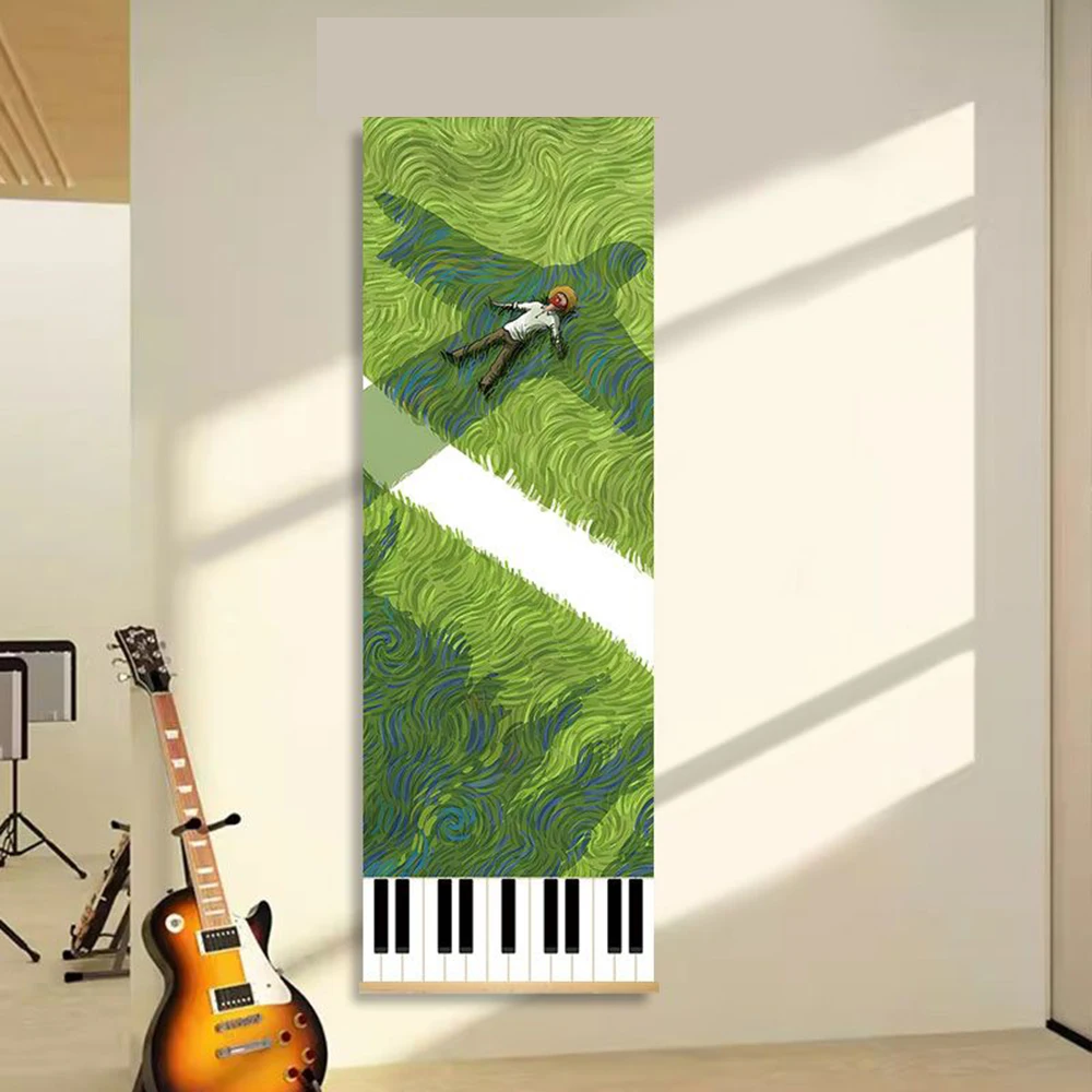 Music Classroom Oil Painting Tapestry, Wall Decor, Wall Hanging, Piano Room & Studio Background Poster, Music Store Training Cul