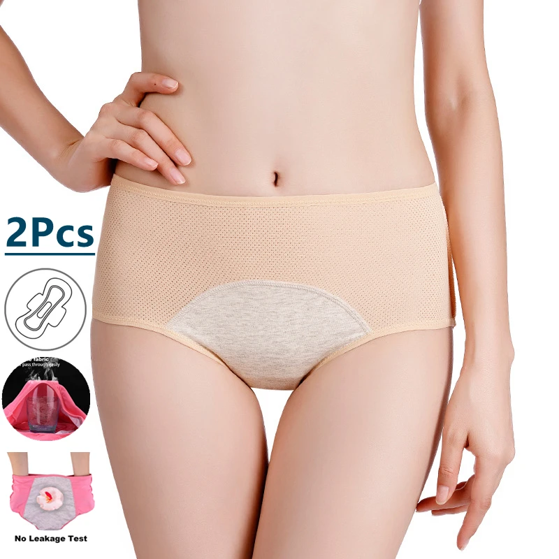 

2 Pcs Menstrual Period Panties Women Leak Proof Cotton Comfort Incontinence Briefs High Waist Sexy Mesh Girl Underwear Big Size