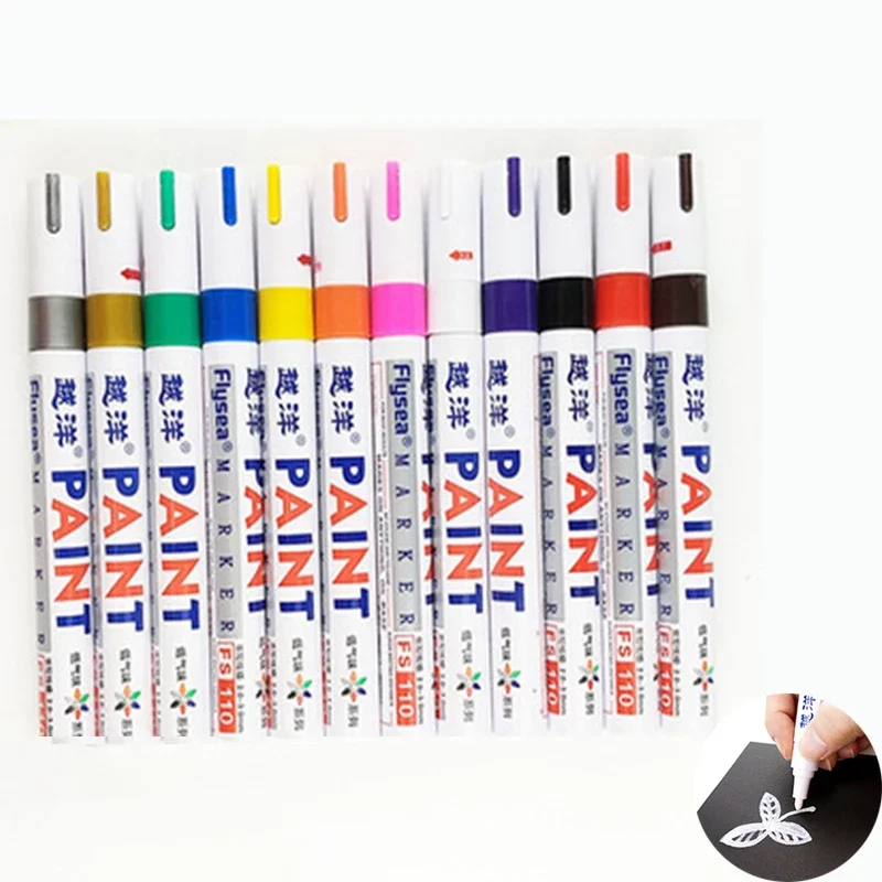 Stylos marqueurs de peinture permanents en caoutchouc imperméable blanc, 12 couleurs, pour dessiner le roulement des pneus de voiture, surligneur de peinture écologique