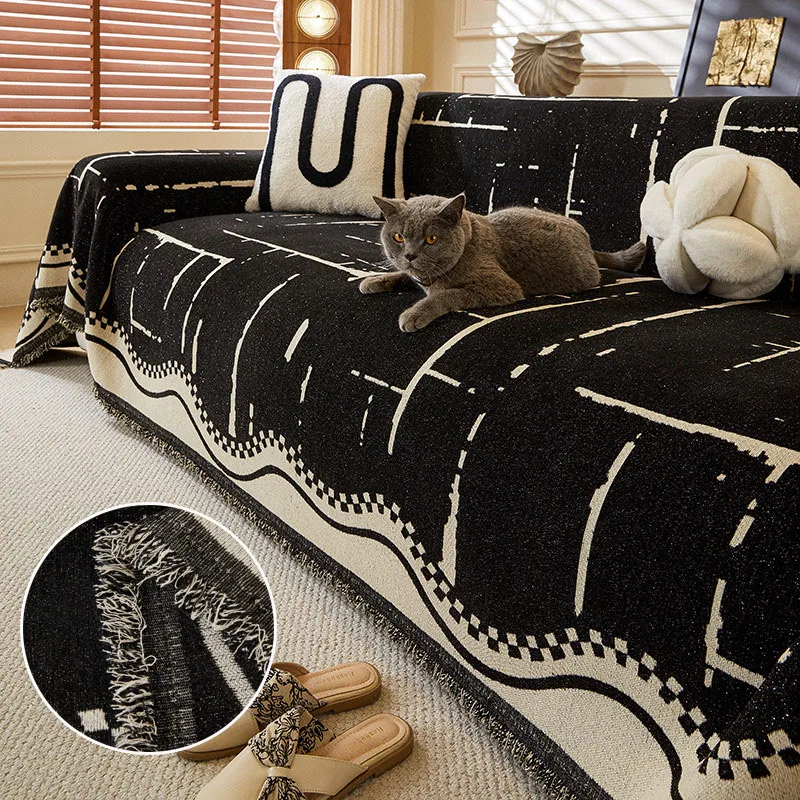 

Chenille Sofa Towel for Living Room Home Decoration Nordic Style Sofa Cover Couch Cover with Tassels Non-Slip Soft Sofa Blanket