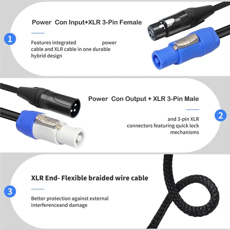 Hot Sale-Power Con DMX Combo Connect Cable 3 Meters 3 Pin XLR& Power Adapter Compatible Combi Cable For Stage Lighting For Movin