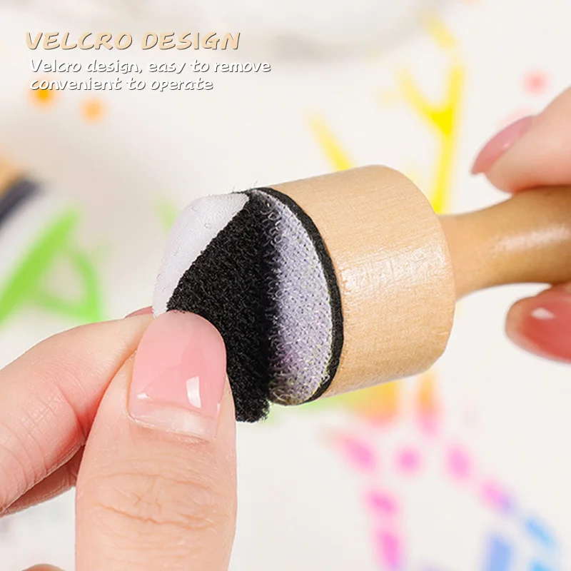 1PCS 7.3X3CM Portable Nail Scrubber Wooden Stamp With Round Velcro Pads Replaceable Pad Nail Wiping Tool Manicure Salon Home Use