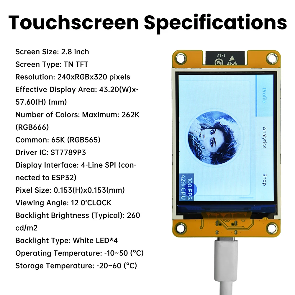 2,8-Zoll ESP32 WiFi BT Entwicklungsboard 240x320 Farbbildschirm ST7789-Treiber Intelligentes Display ESP32-32E Modul Onboard – Detail 11