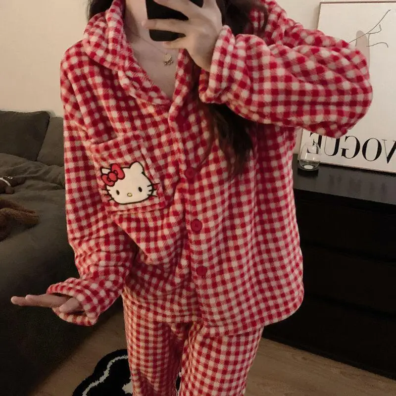 

2026 Cute Women's Warm Flannel Pajama Sets Sleepwear Ladies Soft Cozy Nightwear Casual Home Wear Autumn Winter Snug Comfortable