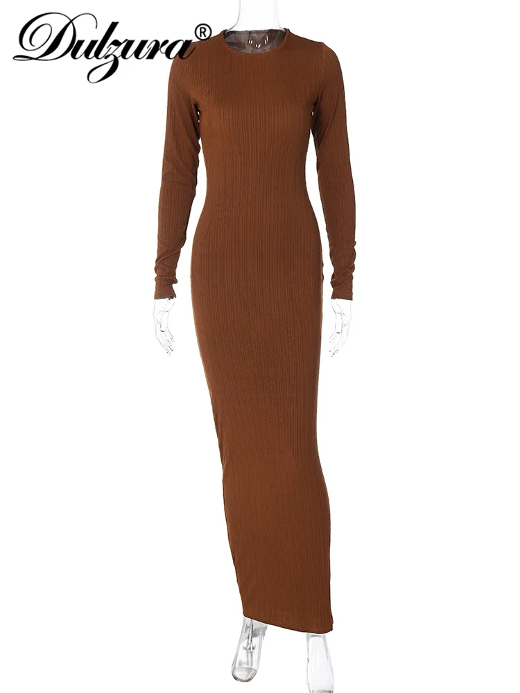 Dulzura Autumn Y2K Clothes Long Sleeve O-Neck Bodycon Maxi Dresses For Women 2023 Club Party Streetwear Elegant Solid Outfits