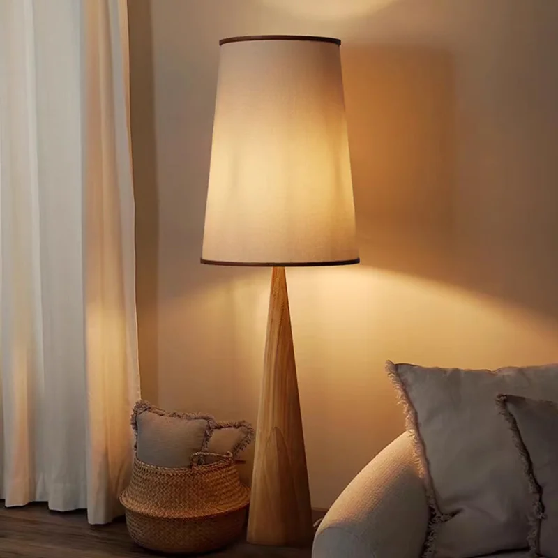 

Solid Wood Zen Art Floor Lamp Led E27 Atmosphere Cloth Lampshade Living Room Corner Lamp Sofa Homestay Cafe Bedroom Bedside Lamp