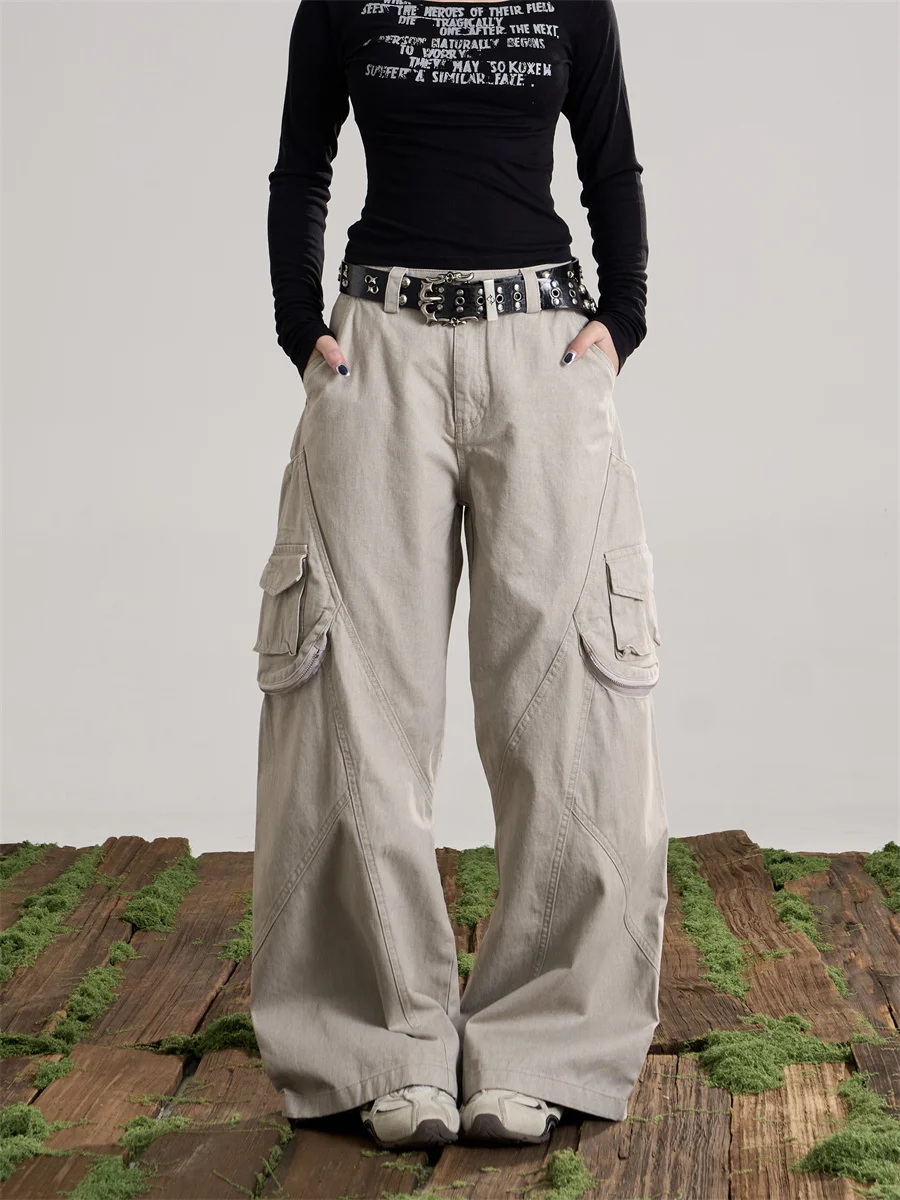 

Onlpp American Retro Workwear Wide Leg Pants Women's Loose Slimming Sexy Casual Pants Multiple Pockets Knife Cotton