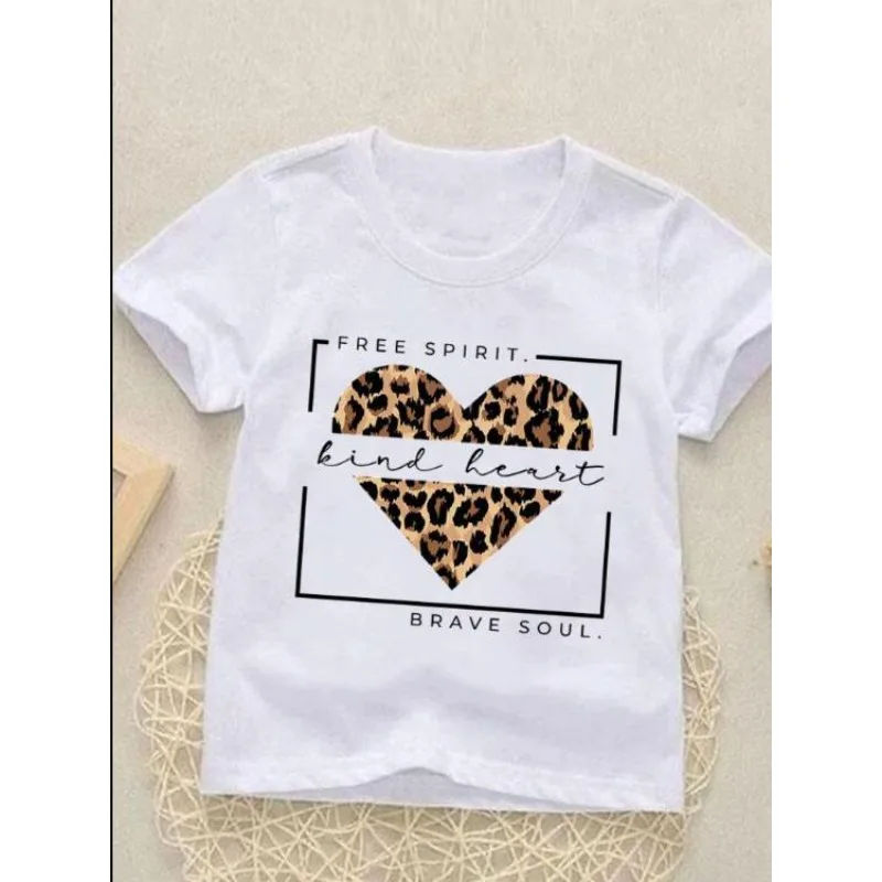 Children's short sleeve geometric stars leopard print round neck graphics boys clothes  girls clothes