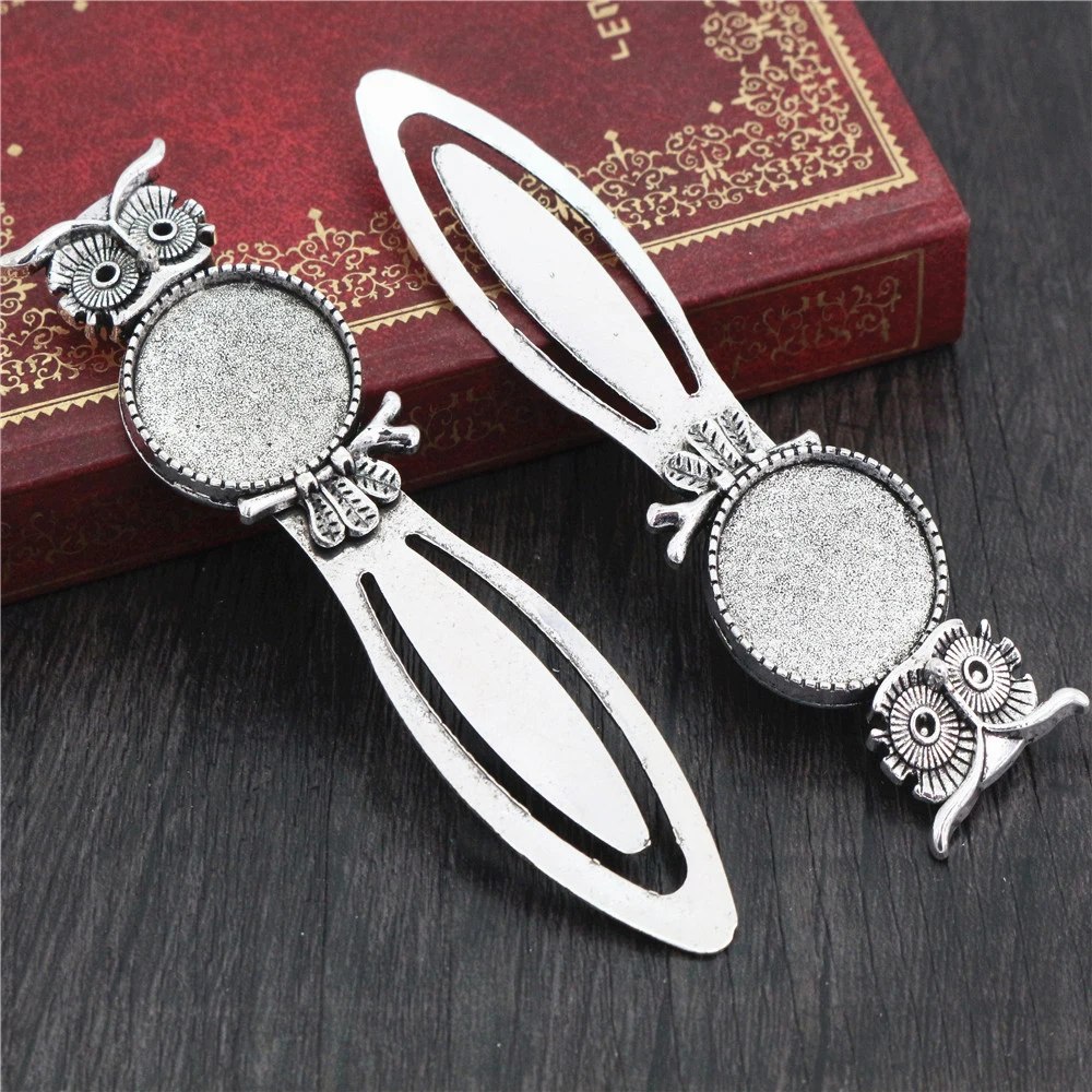 New Fashion 2pcs 20mm Inner Size Antique Silver Plated Bronze Simple Style Handmade Bookmark Cabochon Base Cameo Setting