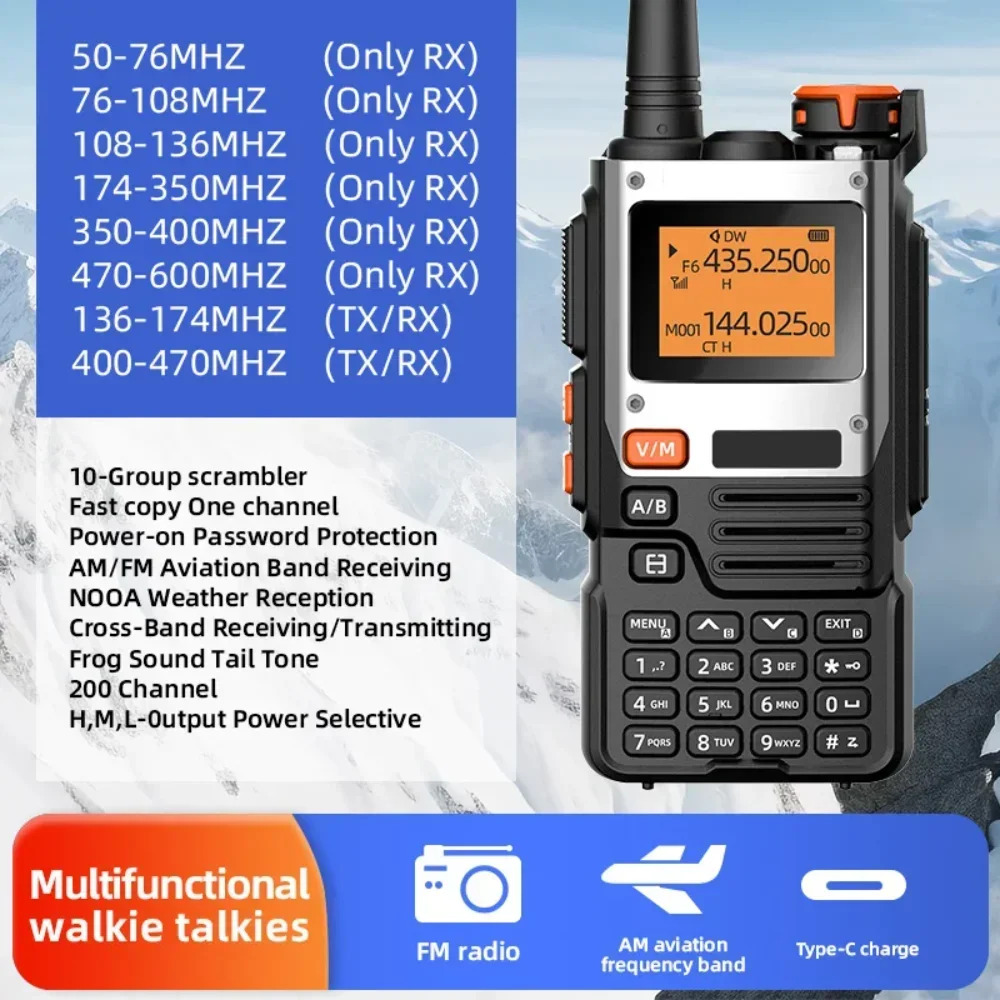 BAOFENG UV-K6 K5[8] 5R Walkie Talkie 15W Radio 999CN Weather Alarm UHF Charging, VHF, DTMF, FM, Six Band One Click Copy 50KM USB