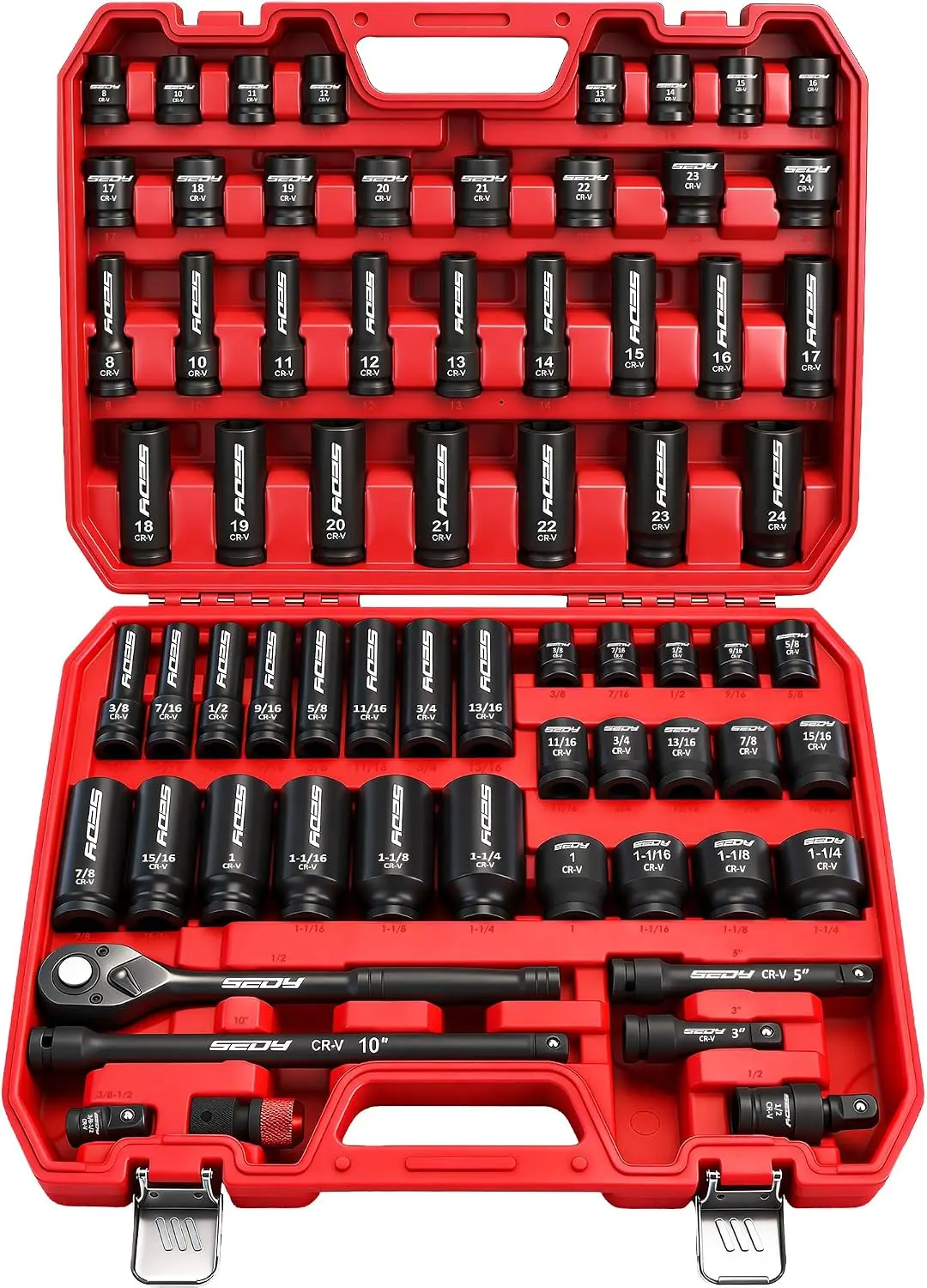 Half Inch Drive Impact Socket Set 67 Piece Standard Deep Master SAE Metric Ratchet Hand Extension Bar Reducer Universal Joint Cr