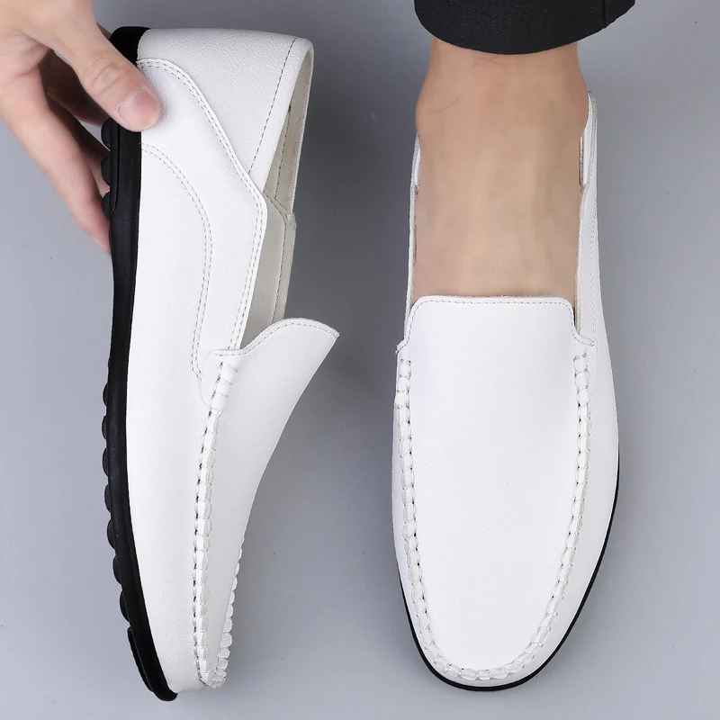 Men\'s Italian Genuine Leather Loafers Designer Slip-On Driving Moccasins Boat Shoes Plus Size 46-47 Breathable Zapatillas Hombre