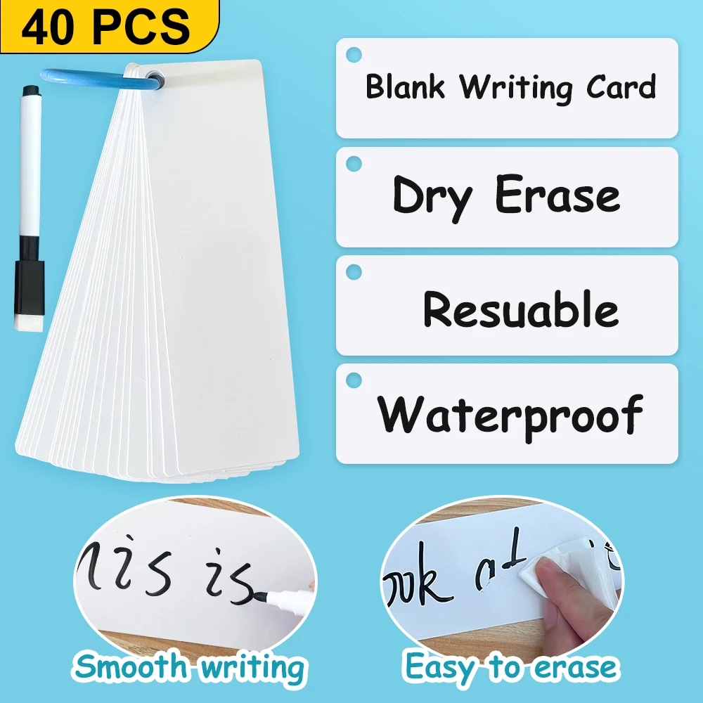 Dry Apagar Cartão Strip em branco, Estudo Guia reutilizável, Nota Cartões, Palavras Sentença ou Formação Matemática, Ensino Aids Cardstock, 2x7\