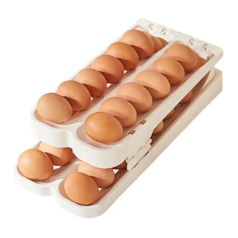 Automatic Rolling Egg Tray Double Layer Refrigerator Egg Dispenser with Four Compartments  Folding Egg Storage Box for Fridge