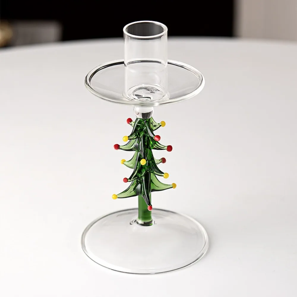 Romantic Nordic Style Christmas Trees Candlestick Glass Large Pallet Candle Holder Slim Prevent Dripping Candle Stand Party
