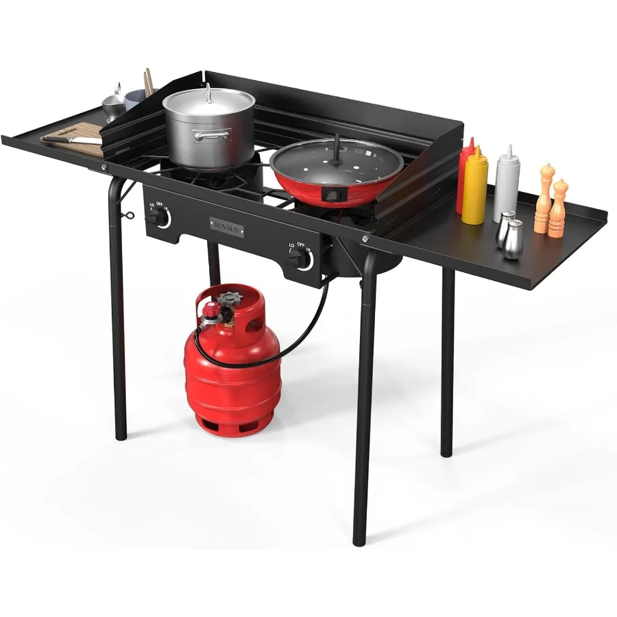 

2 Burner Outdoor Camping Stove with Wind Panel Shelves Heavy Sturdy Propane Burner Gas Cooker with Detachable Legs CSA R