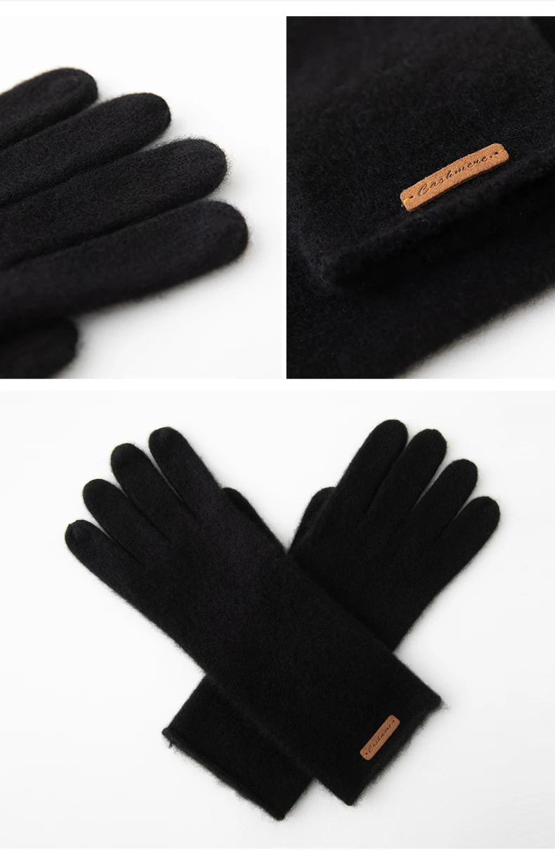 High-Quality Pure Cashmere Five-Finger Gloves Solid Color Long Warm Gloves For Men/Women Winter Outdoor Knitted Mittens Unisex