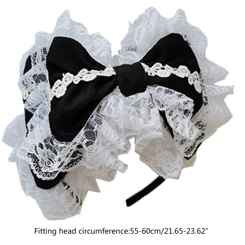 Y166 Lace Headband Maid Ruffled Headdress Ornaments Double Layer Bowknot Vintage Cosplay Party Hair Hoop Accessories