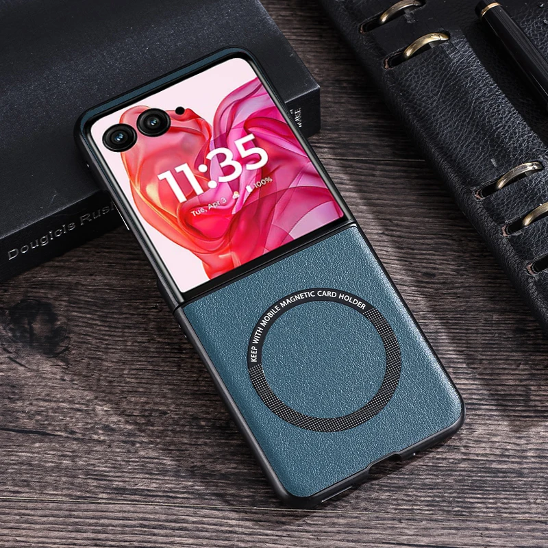 PU Leather Case for Magsafe Magnetic Wireless Charging Hard Plastic Cover For Motorola Razr 40 50 60 Ultra Razr50 Plus 2024 2025