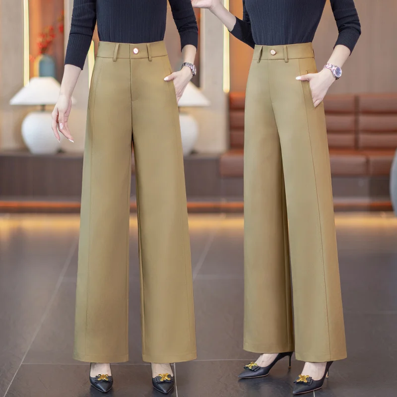 Pantaloni da abito da pendolare dritti drappeggiati a vita alta Donna Primavera Autunno Nuovi pantaloni larghi casual versatili dimagranti larghi