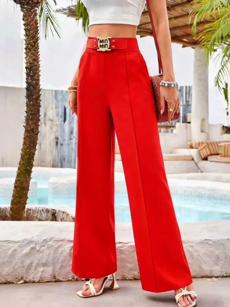 여성용 광택 카프리 팬츠 하이웨이스트 바지 오피스룩 여성용 풀렝스 가을 바지 카프리 팬츠 2026 봄 여름