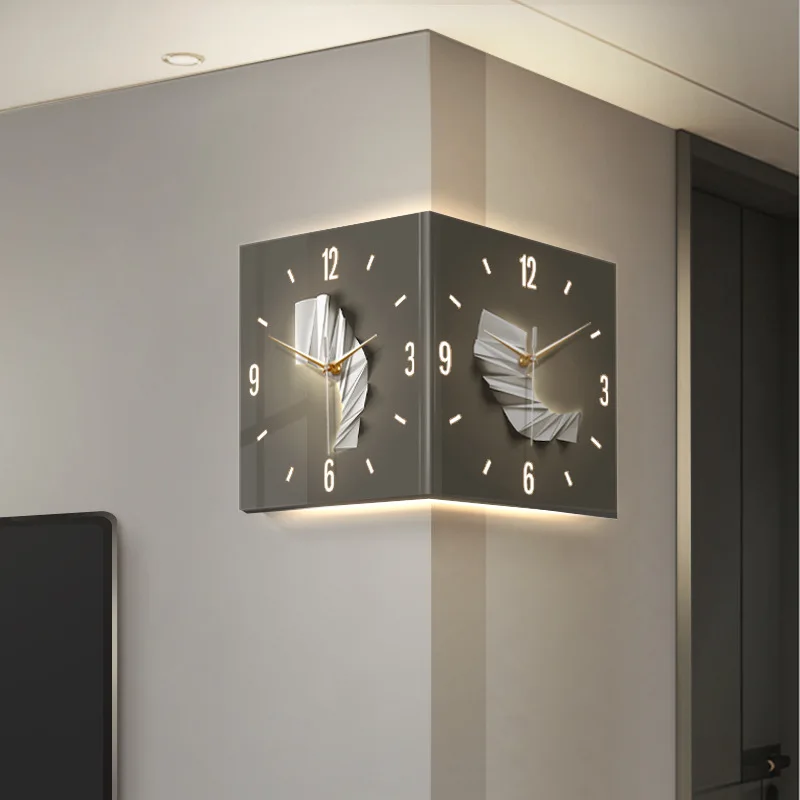 LED creative corner, clock wall lamp, clock wall clock, living room luminous corner clock, modern simple double-sided