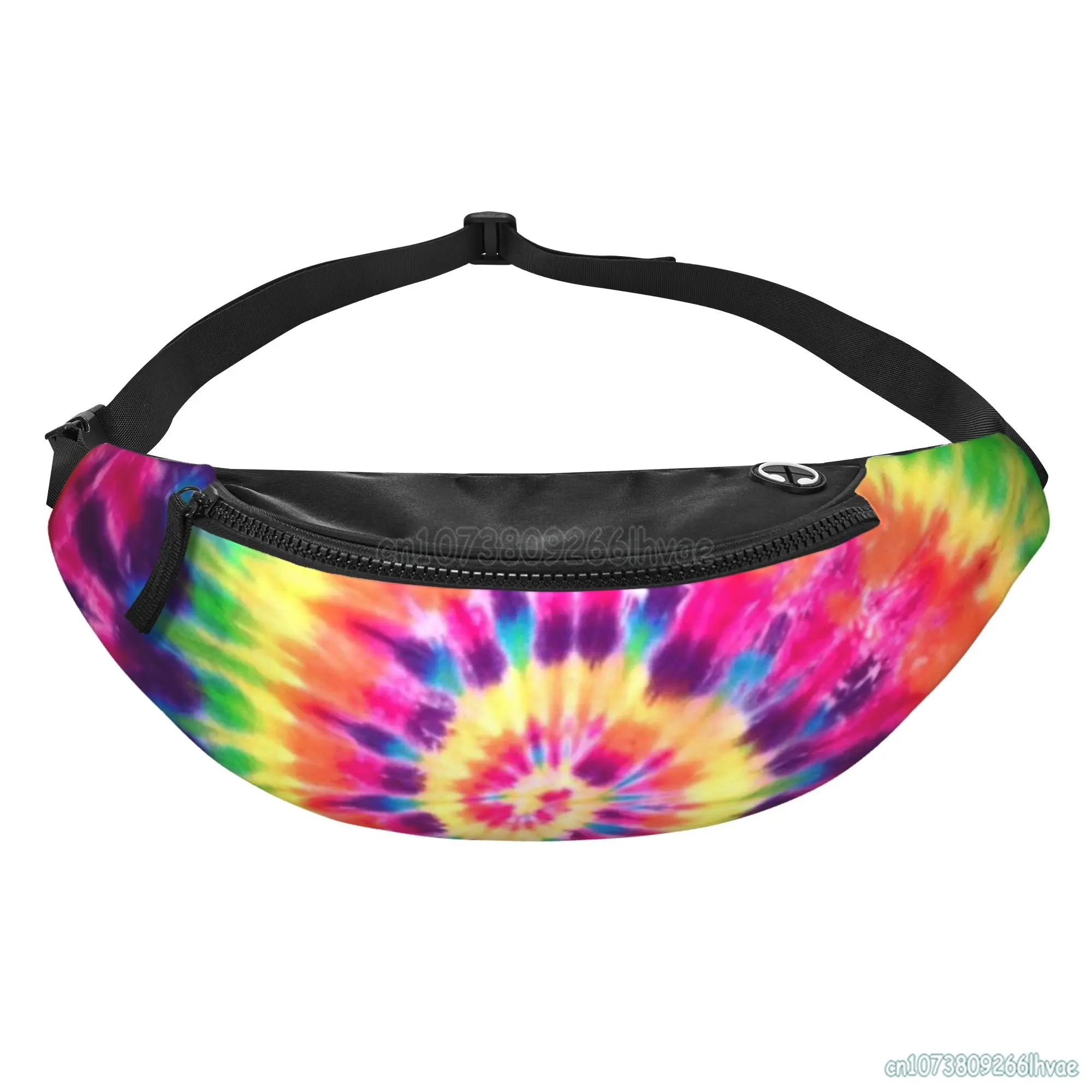 Rainbow Tie-dyed Whirl Pattern Casual Waist Pack Durable Belt Bag Outdoors Workout Running Hiking Cycling Travel and Daily Use