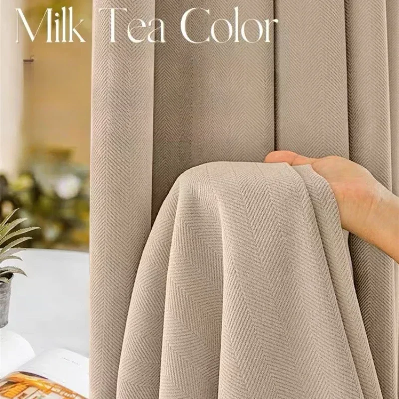 Chenille Herringbone Luxury Curtain for Living Room Simple French 90% Blackout Bedroom Fabric Wholesale Elegant Custom Window