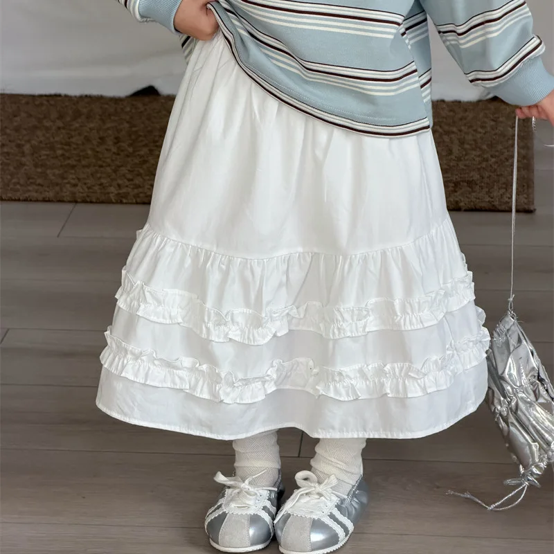 2026 Spring New Product Children's Korean Version Lace Fungus Skirt Girl Baby Foreign Style Solid Color Cotton Skirt